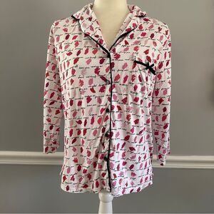 Kate Spade, pink and white dream a little dream button down pajama shirt size M